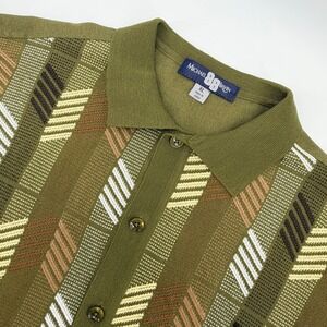 Michael Irvin 88 Shirt Mens XL Green Geometric Knit Button Front Retro Polo
